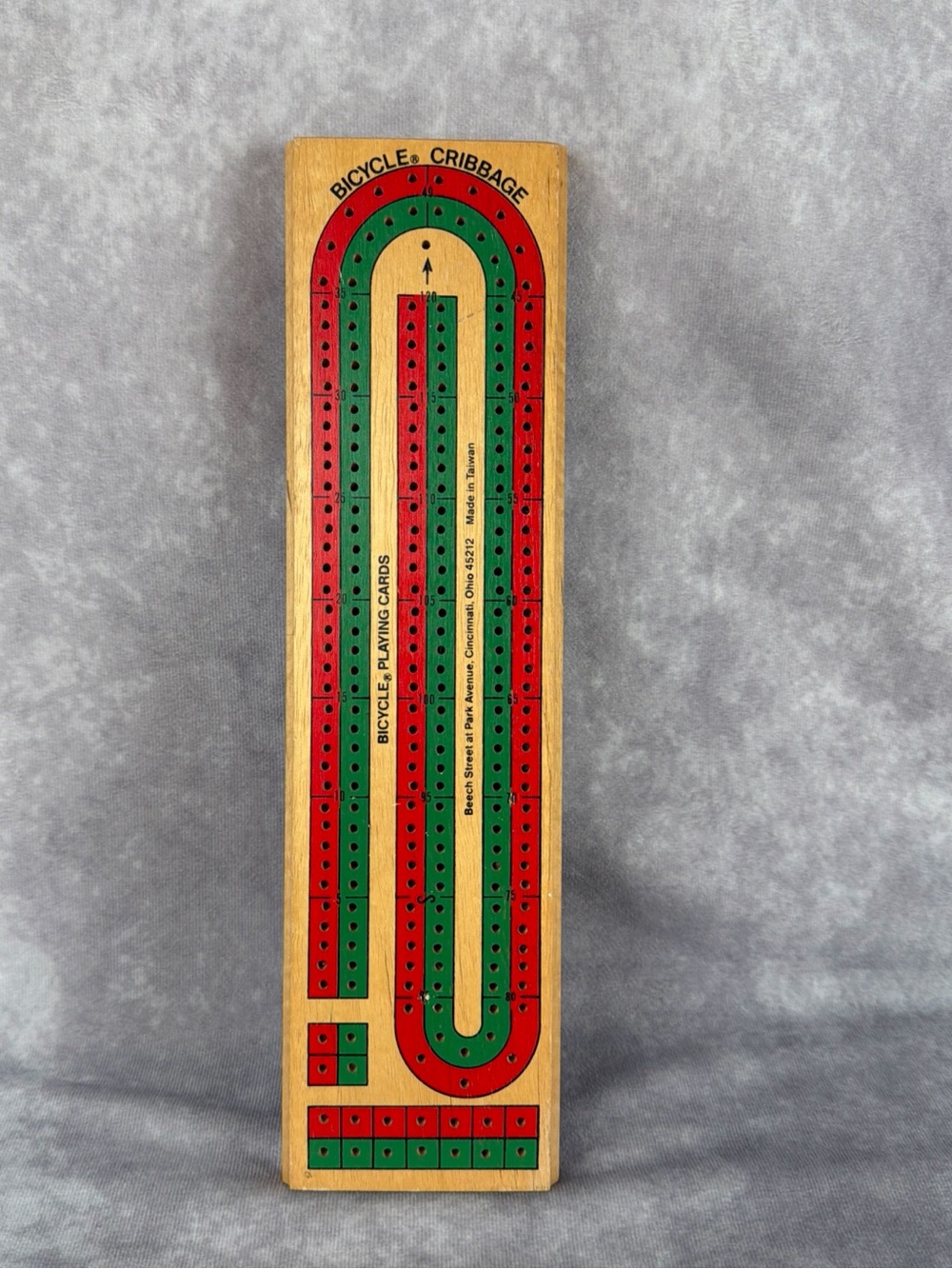 VTG Bicycle Cribbage Board Game Wood Slide Out Peg Storage Rules Included
